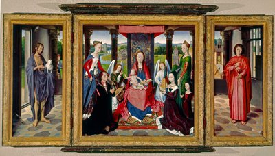 Die Jungfrau und das Kind mit Heiligen und Stiftern, um 1478 von Hans Memling