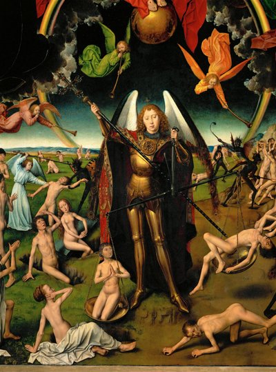 Triptychon mit dem Jüngsten Gericht: Mittelteil (Detail): Erzengel Michael von Hans Memling