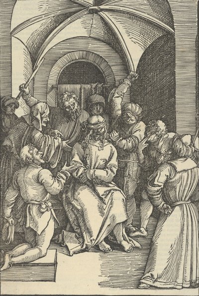 Die Verspottung Christi, aus Speculum passionis domini nostri Ihesu Christi von Hans Schäufelein the Elder