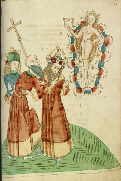 König Avenir, Josaphat und ein heidnischer Gelehrter betrachten die Personifikation der Venus von Hans Schilling