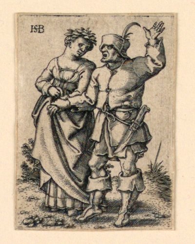 Die Hochzeitsprozession: Paar geht nach links, Frau trägt einen Kranz von Hans Sebald Beham
