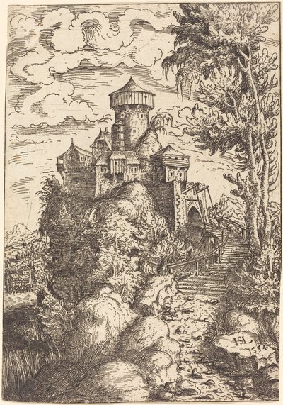 Landschaft mit einer Festung und großer Treppe, 1554 von Hans Sebald Lautensack