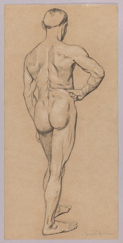 Männlicher Akt von hinten von Hans Thoma