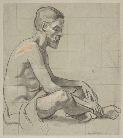 Akt eines sitzenden Mannes, Umriss einer weiblichen Figur von Hans Thoma