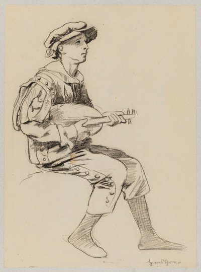 Junge in einem Renaissancekostüm, der Laute spielt von Hans Thoma