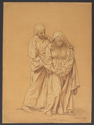 Maria mit dem heiligen Johannes Evangelist, verso: Konturwiederholung derselben Komposition von Hans Thoma