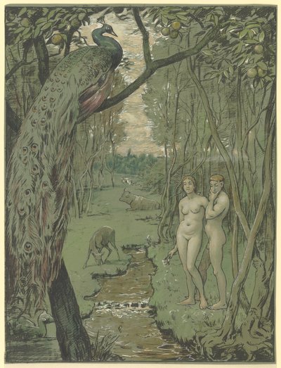 Paradies mit Pfau von Hans Thoma