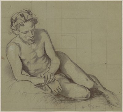 Studie eines nackten, auf der rechten Seite liegenden Mannes von Hans Thoma