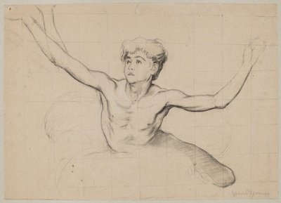 Studie eines halbnackten jungen Mannes mit ausgebreiteten Armen von Hans Thoma
