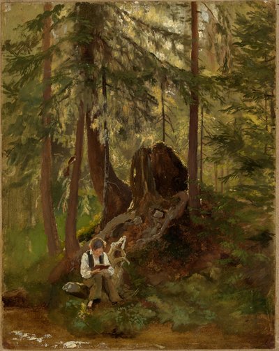 Waldinneres mit lesendem Knaben von Hans Thoma