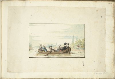 Gesellschaft von sechs Personen in einem Boot auf dem Zwolse Singel von Harmen ter Borch