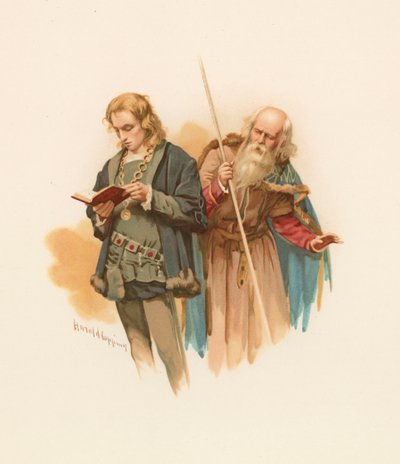 Hamlet liest, mit Polonius im Hintergrund von Harold Copping