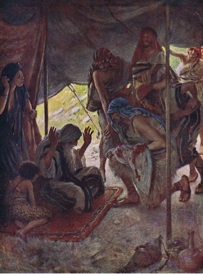Josephs Mantel wird Jakob gebracht, Illustration aus Bilder, die lehren Die Kronenserie, 1920 von Harold Copping