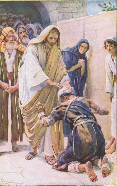 Die Heilung des Aussätzigen, Illustration aus Harold Copping Pictures: The Crown Series, ca. 1920er Jahre von Harold Copping