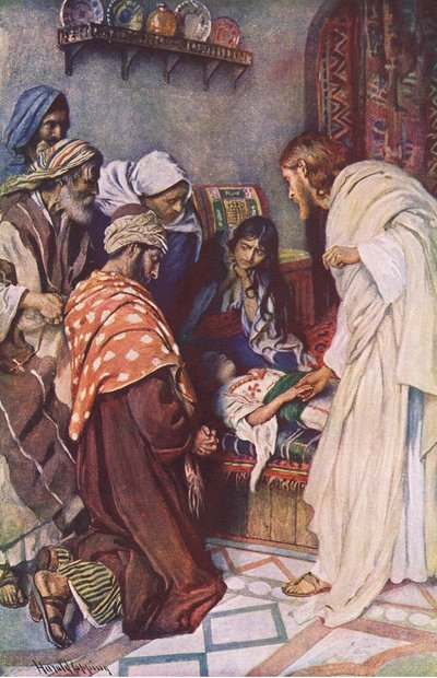 Die Auferweckung der Tochter des Jairus, Illustration aus Harold Copping Pictures: The Crown Series, ca. 1920er Jahre von Harold Copping