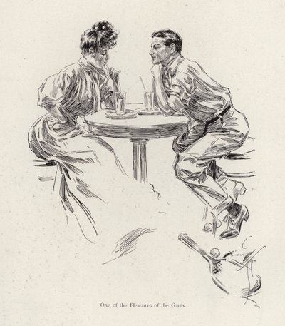 Paar trinkt nach einem Tennisspiel (Farblithografie) von Harrison Fisher