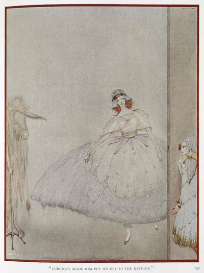 "Neugier ließ ihn durch das Schlüsselloch schauen." Illustration zur Geschichte 