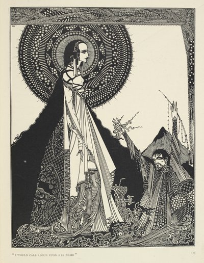 "Ich würde laut ihren Namen rufen.". Illustration von Ligeia, einer Kurzgeschichte. "Ligeia" ist eine Kurzgeschichte von Edgar Allan Poe. Die Geschichte folgt einem namenlosen Erzähler und seiner Frau Ligeia, einer schönen und intelligenten schwarzhaarigen von Harry Clarke