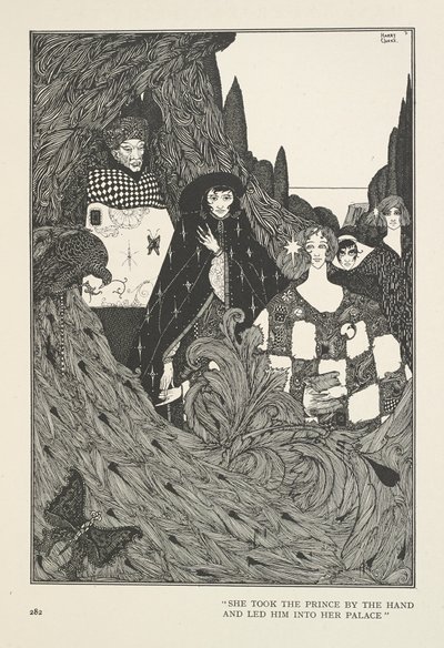Der Garten des Paradieses. Sie nahm den Prinzen bei der Hand und führte ihn in ihren Palast. von Harry Clarke