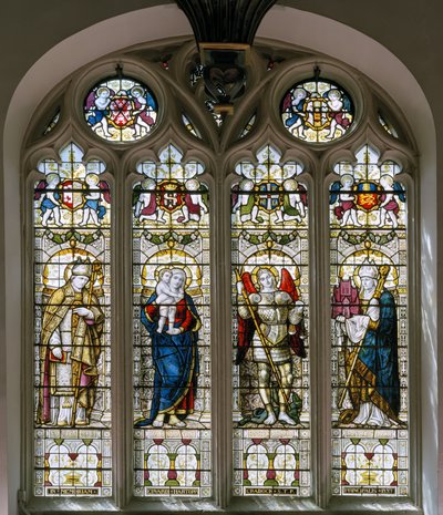 Oxford, Brasenose College Chapel, James Powell & Sons, Harry Ellis Wooldridge, St Cedda, Madonna & Kind, St Michael, St Hugh von Harry Ellis Wooldridge