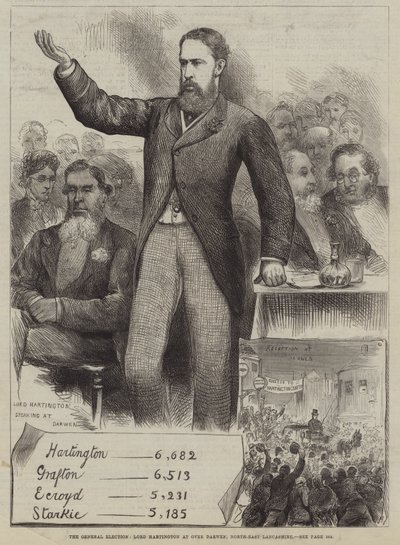 Die Generalwahl, Lord Hartington in Over Darwen, Nordost-Lancashire von Harry Furniss
