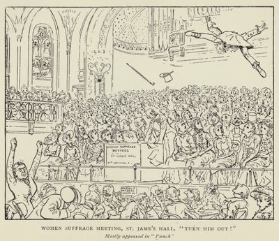 Frauenwahlrechtstreffen, St. James Hall, Wirf ihn raus! von Harry Furniss