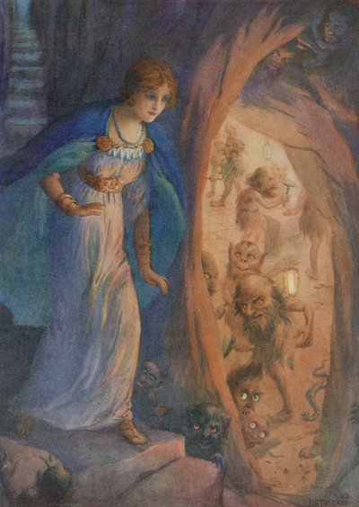 Freyja in der Höhle der Zwerge, aus "Freyjas Halskette" von Harry George Theaker