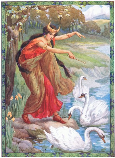 „Anstelle der vier Kinder, was sah sie“ (aus den Kindern von Lir) von Harry George Theaker