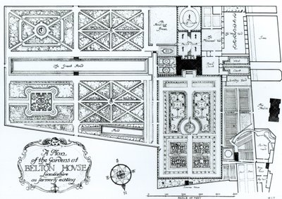 Ein Plan der Gärten von Belton House, Lincolnshire, wie sie früher existierten, ca. 1900 von Harry Inigo Triggs