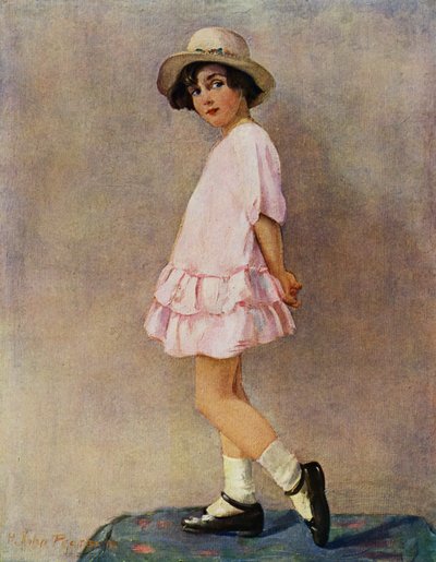 "Bin ich gut genug?" - junges Mädchen macht sich bereit, auszugehen (Farblithografie) von Harry J. Pearson