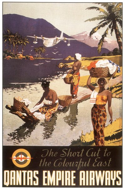 Werbung für Qantas Empire Airways, Postkarte, ca. 1950-1954 (Plakat) von Harry J. Weston