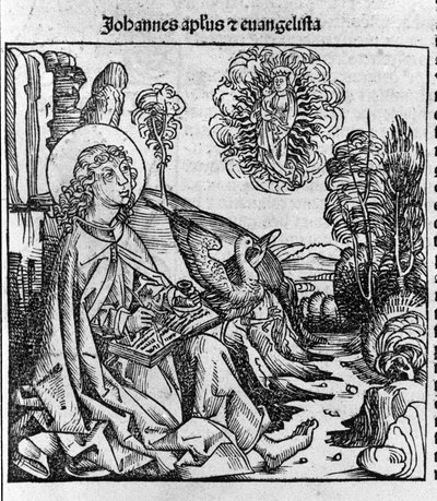 Darstellung des Evangelisten Johannes. Gravur aus „Liber chronicarum“ (Nürnberger Chroniken) von Hartmann Schedel 1493 von Hartmann Schedel