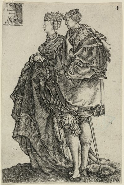 Tanzendes Paar, Tafel vier aus Die großen Hochzeits-Tänzer von Heinrich Aldegrever