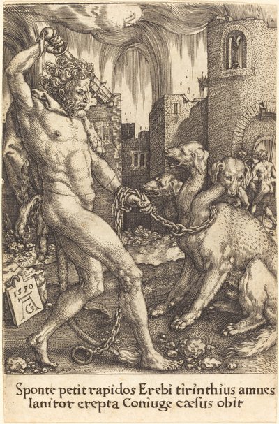 Herkules und Cerberus, 1550 von Heinrich Aldegrever