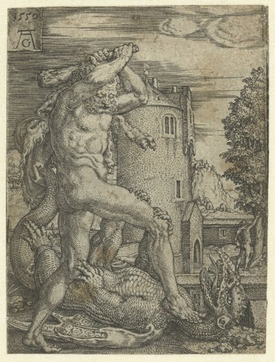 Herkules tötet den Drachen Ladon von Heinrich Aldegrever