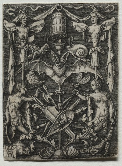 Ornamentdesign mit einer Fledermaus im Zentrum von Heinrich Aldegrever