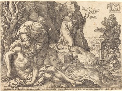 Der barmherzige Samariter, der dem Reisenden hilft, 1554 von Heinrich Aldegrever