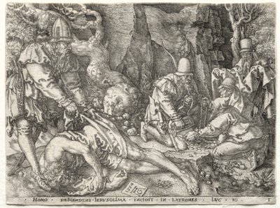 Das Gleichnis vom barmherzigen Samariter: Die Räuber greifen die Reisenden an, 1554 von Heinrich Aldegrever