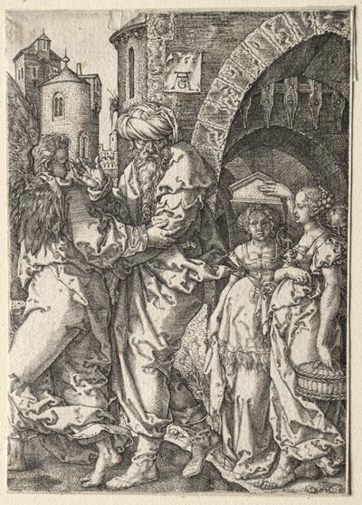 Die Geschichte von Lot: Lot und seine Familie fliehen aus Sodom, 1555 von Heinrich Aldegrever