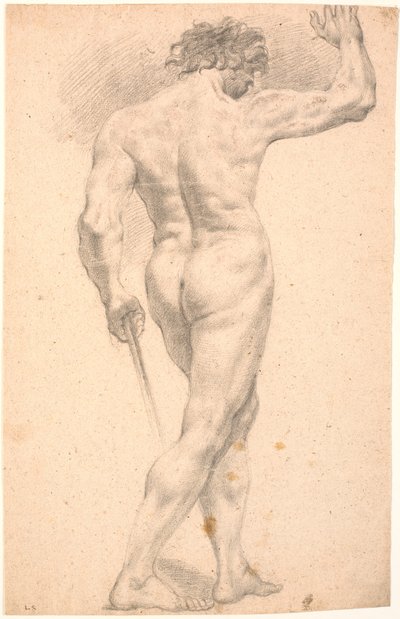 Stehendes männliches Modell, von hinten gesehen, mit erhobener rechter Hand von Heinrich Dittmers