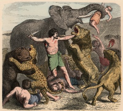 Antikes Rom: Verbrecher werden von wilden Tieren angegriffen, 1866 von Heinrich Leutemann