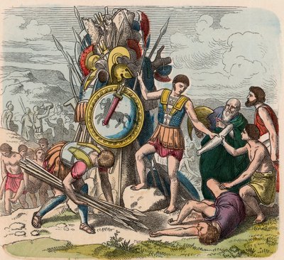 Griechenland zur Zeit der Republiken: Die Sieger errichten Zeichen ihres Sieges auf dem Schlachtfeld von Heinrich Leutemann