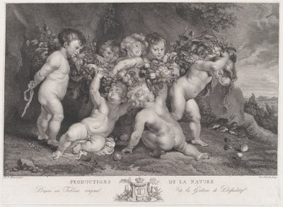 Sieben Putten tragen eine Fruchtgirlande, ca. 1780-87 von Heinrich Schmitz