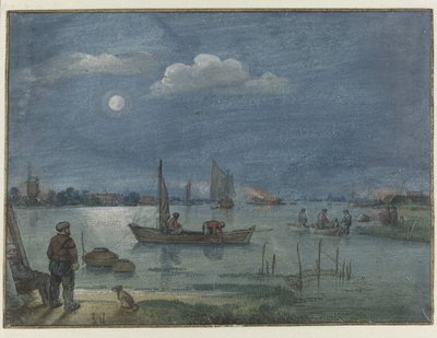 Mondbeschienene Flusslandschaft mit Fischern von Hendrick Avercamp