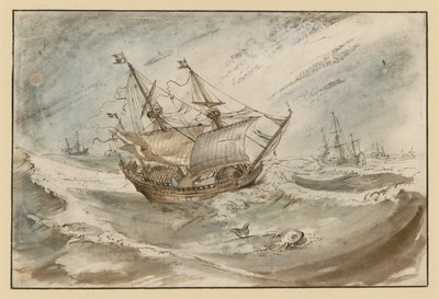Stürmische See mit großem Segelschiff von Hendrick Avercamp