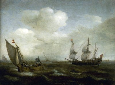 Niederländisches Schiff und Fischerboot im Wind von Hendrick Cornelisz Vroom