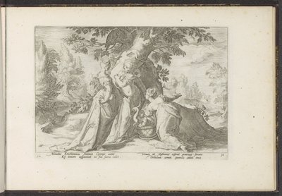 Töchter des Cecrops öffnen den Korb der Minerva von Hendrick Goltzius (workshop of)