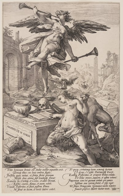 Allegorie des Ruhms und der Geschichte, aus Die römischen Helden von Hendrick Goltzius
