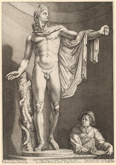 Apollo Belvedere, Blatt 3 aus „Drei antike Statuen aus Rom“ von Hendrick Goltzius