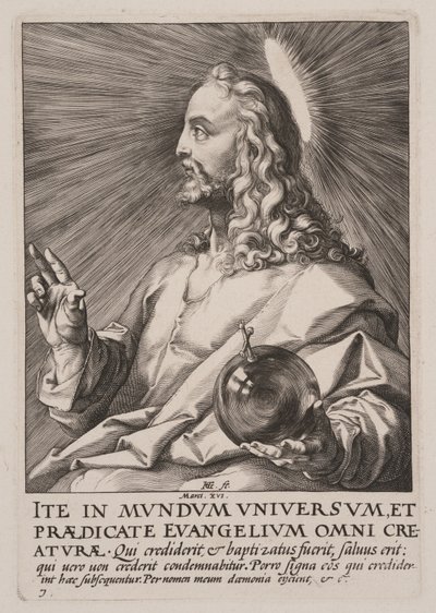 Christus (als Salvator Mundi), aus Christus, die Apostel und St. Paulus mit dem Glaubensbekenntnis von Hendrick Goltzius